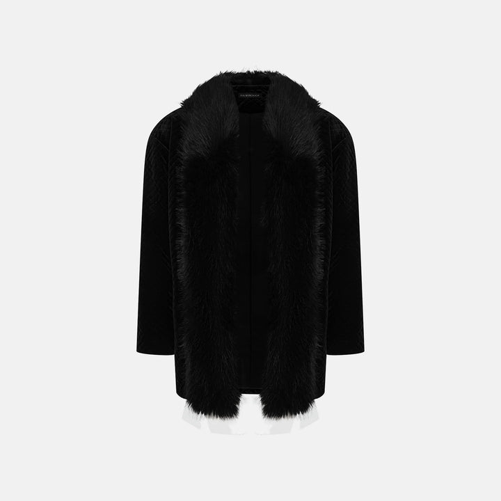 Quilted velvet jacket with faux fur