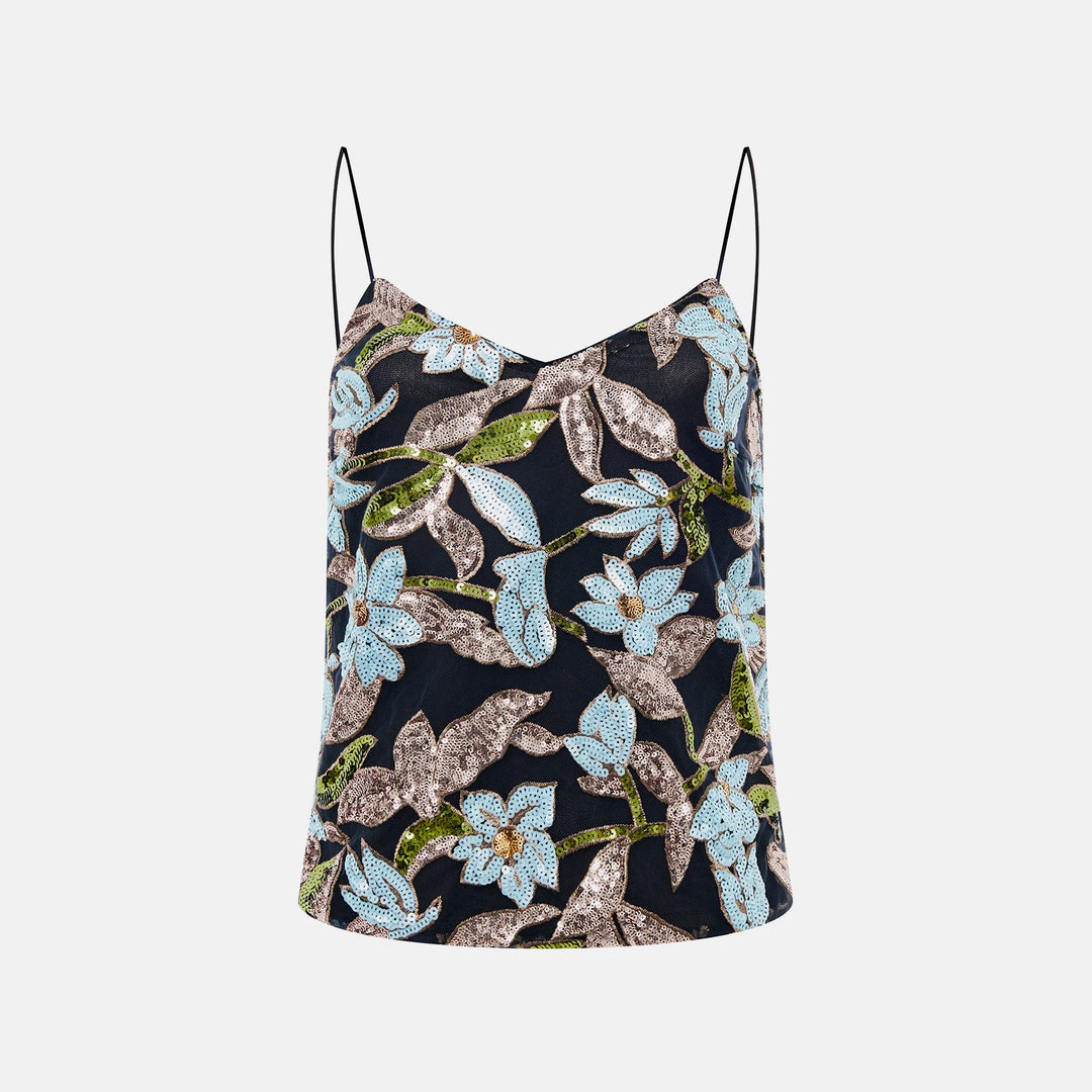 Sequin-embellished spaghetti-strap top
