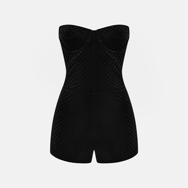 Quilted velvet bustier jumpsuit