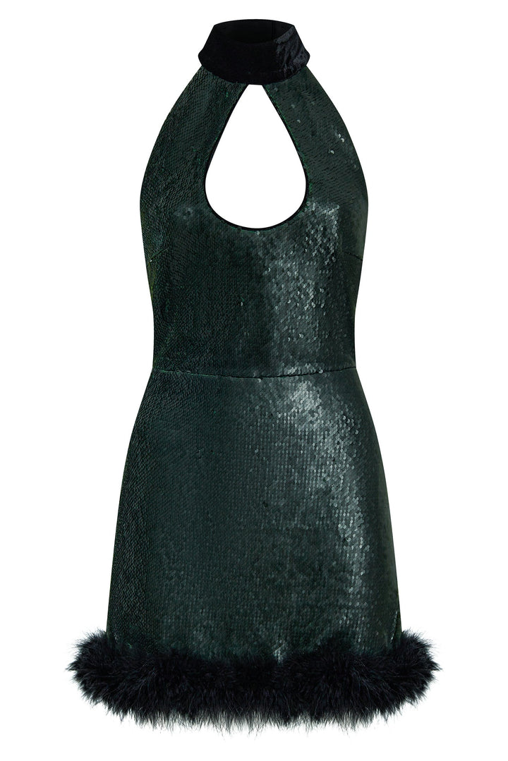 Mini dress with marabou feather trim