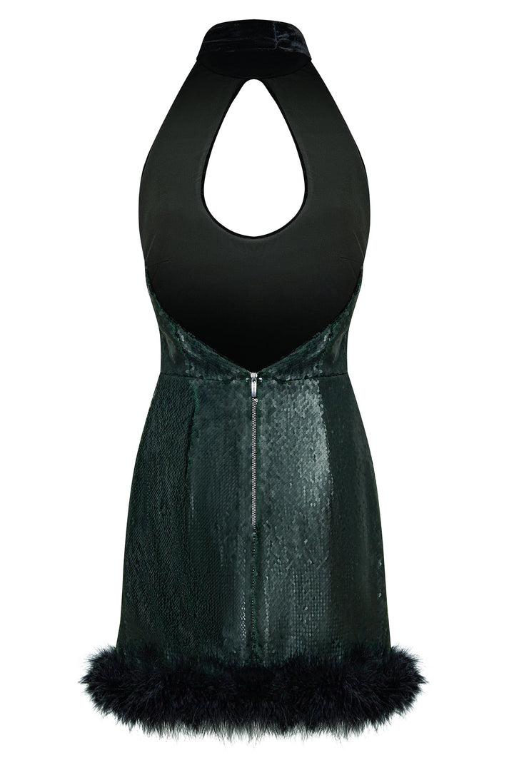 Mini dress with marabou feather trim