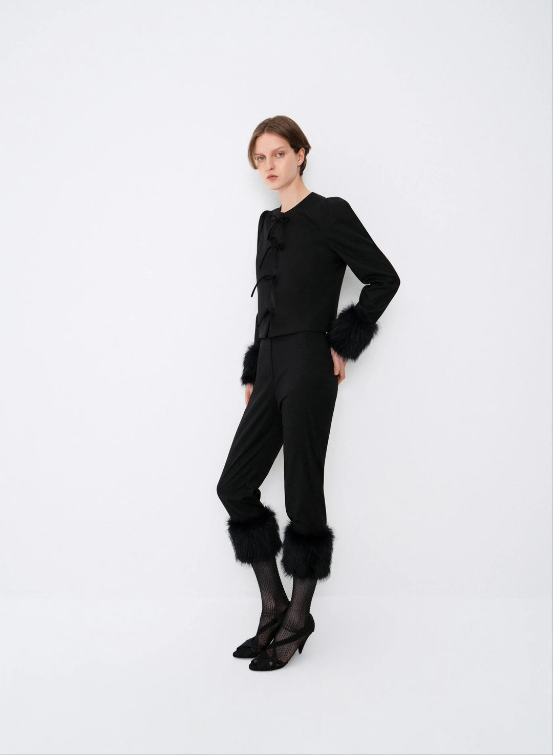Fur-trimmed capri pants