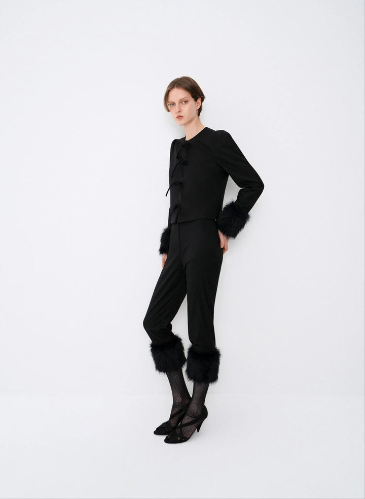 Fur-trimmed capri pants