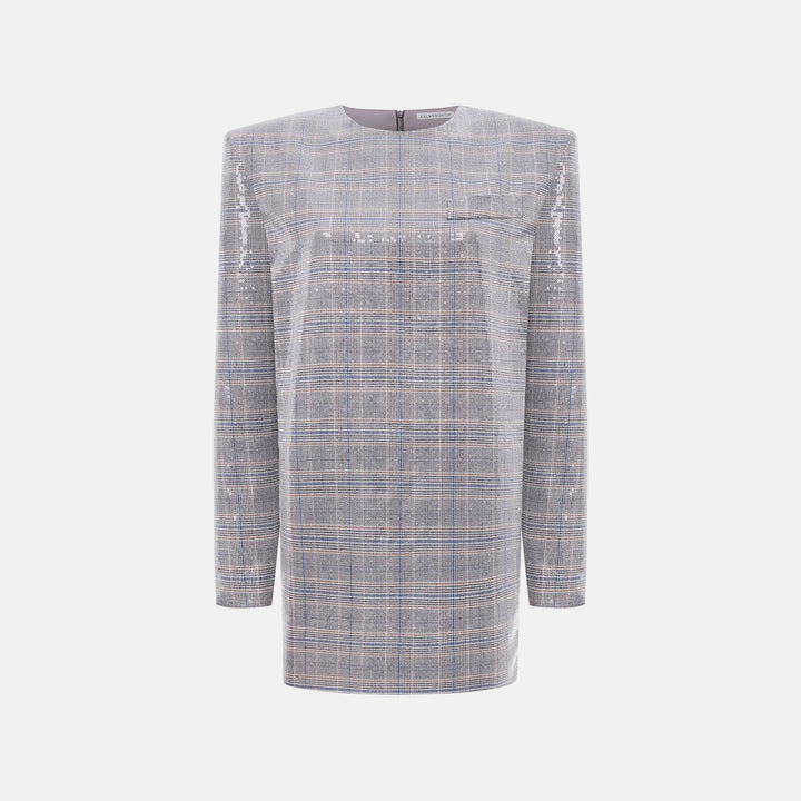 Suiting-fabric dress embellished with transparent sequins