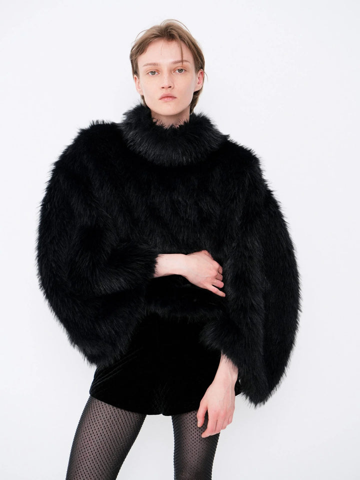 Oversized black faux fur sweater