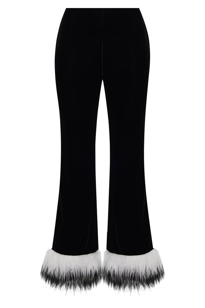 Velvet trousers with faux fur cuffs