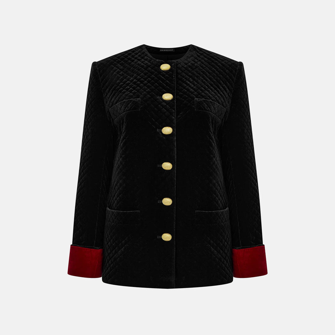 Quilted velvet jacket with contrasting cuffs