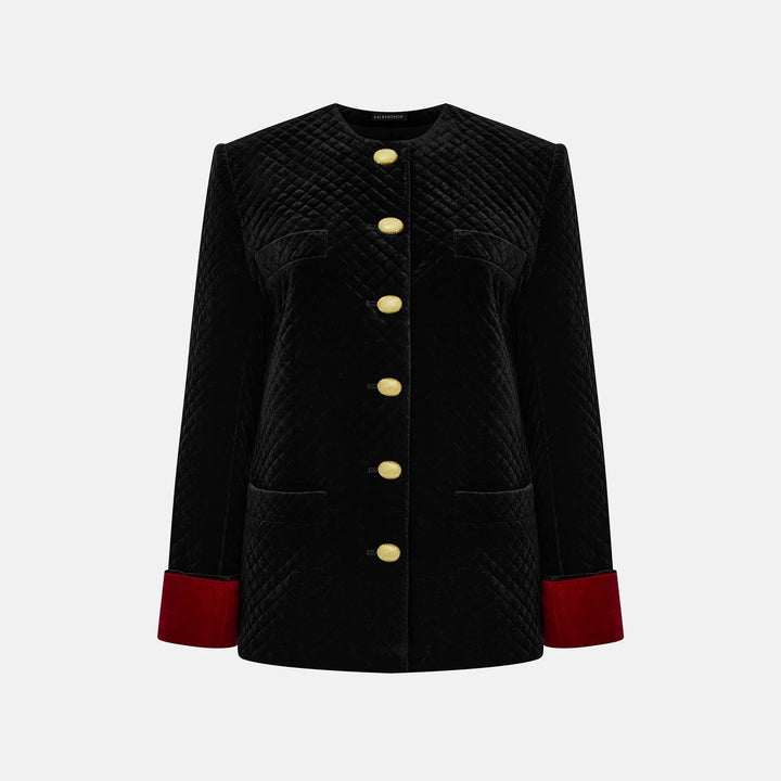 Quilted velvet jacket with contrasting cuffs