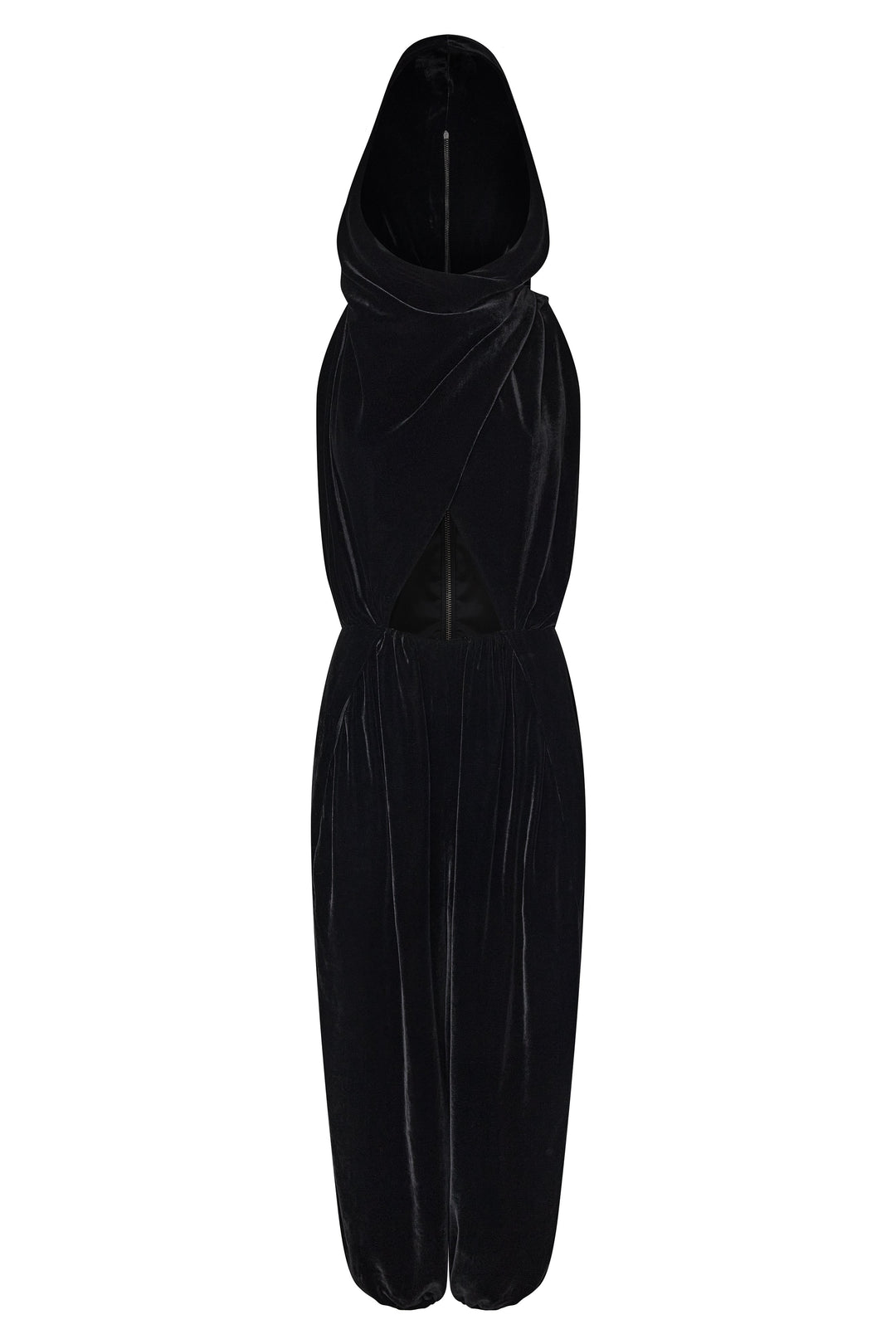 Hooded velvet jumpsuit