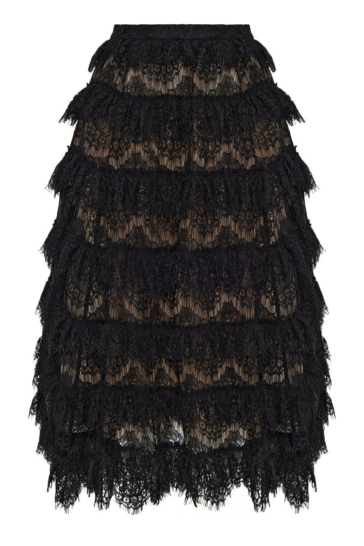 Black lace midi skirt