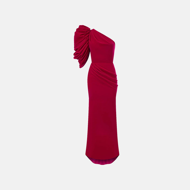 Velvet maxi dress with voluminous sleeves