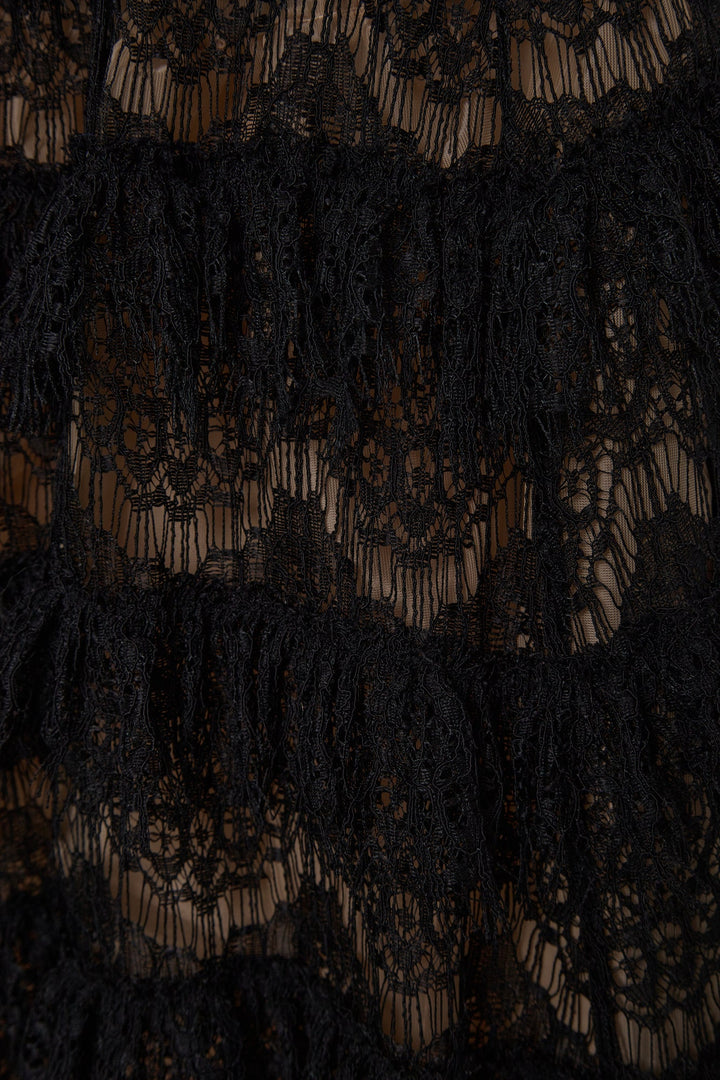 Black lace midi skirt
