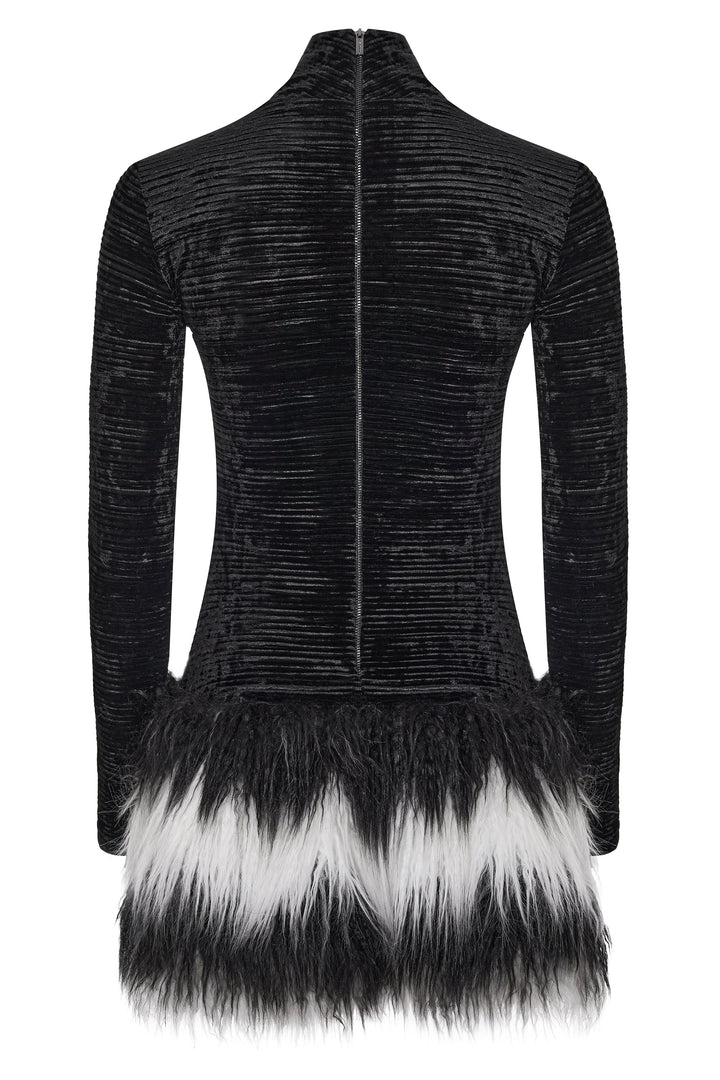 Velvet dress with eco-fur basque