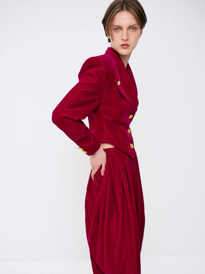 Cropped velvet jacket with statement buttons