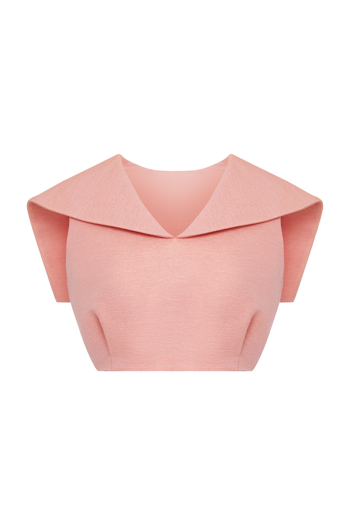 Metallic-thread crop top with fold-down collar