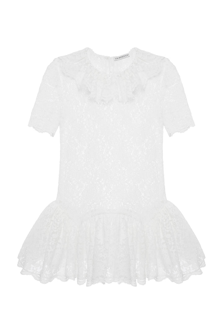 Lace mini dress with a jabot collar