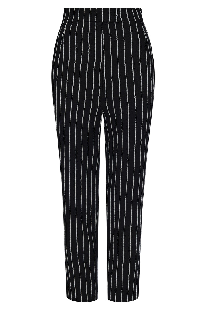 Slim-fit striped linen trousers