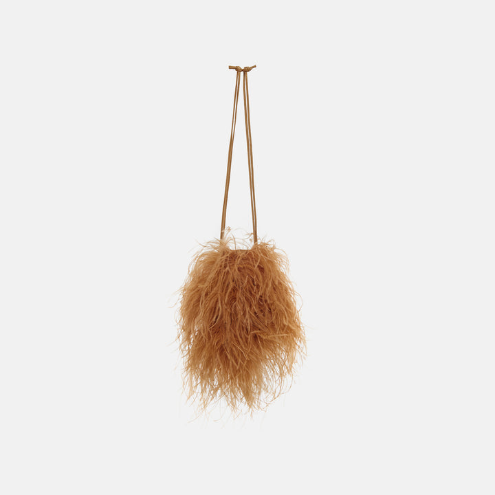 Ostrich feather drawstring bag