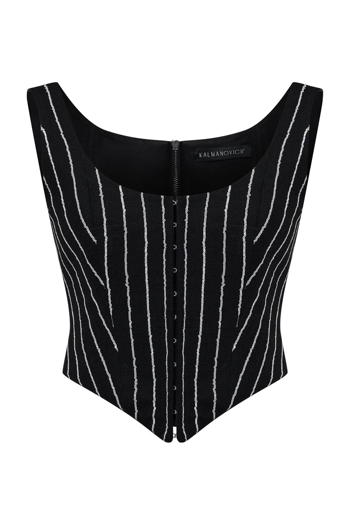 Striped linen corset top
