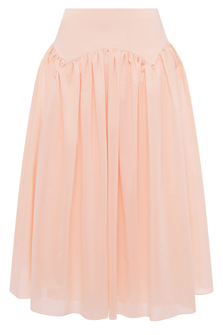 Yoke cotton midi skirt with pleats
