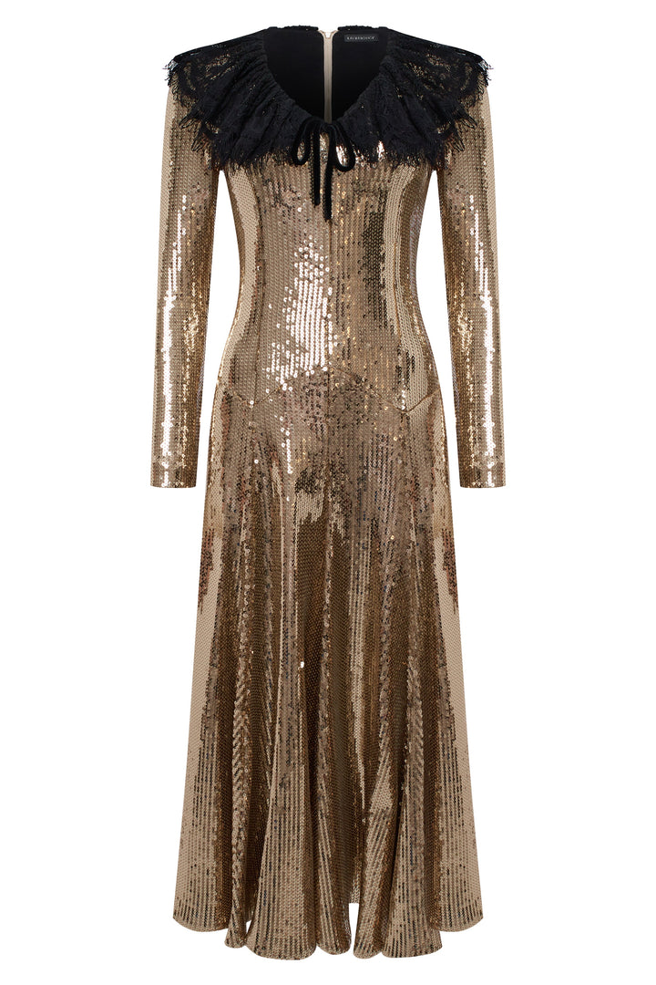 Sequinned dress with a lace collar