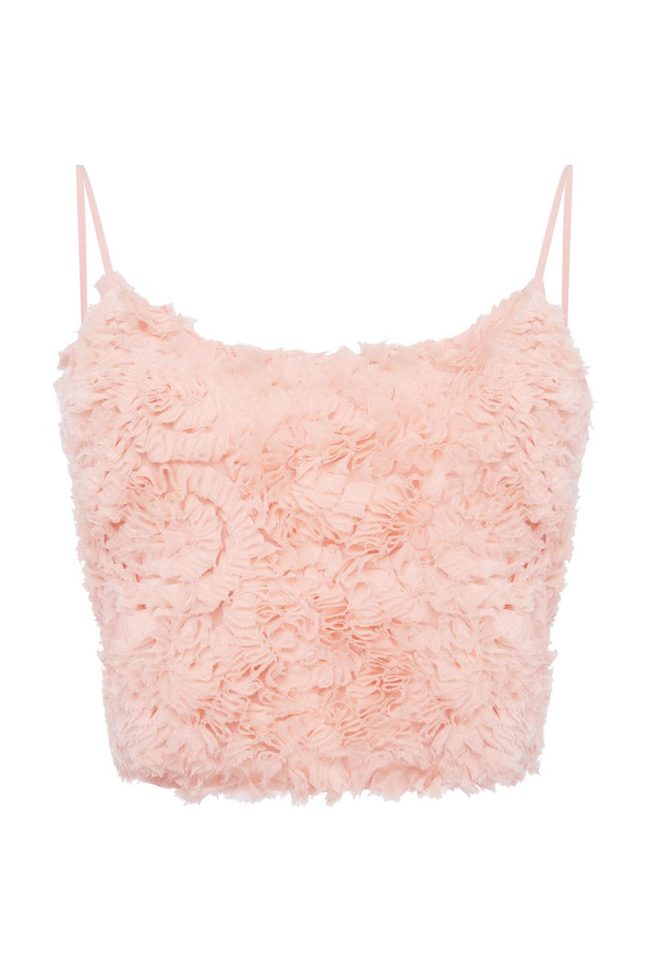 Voluminous textured crop top with straps