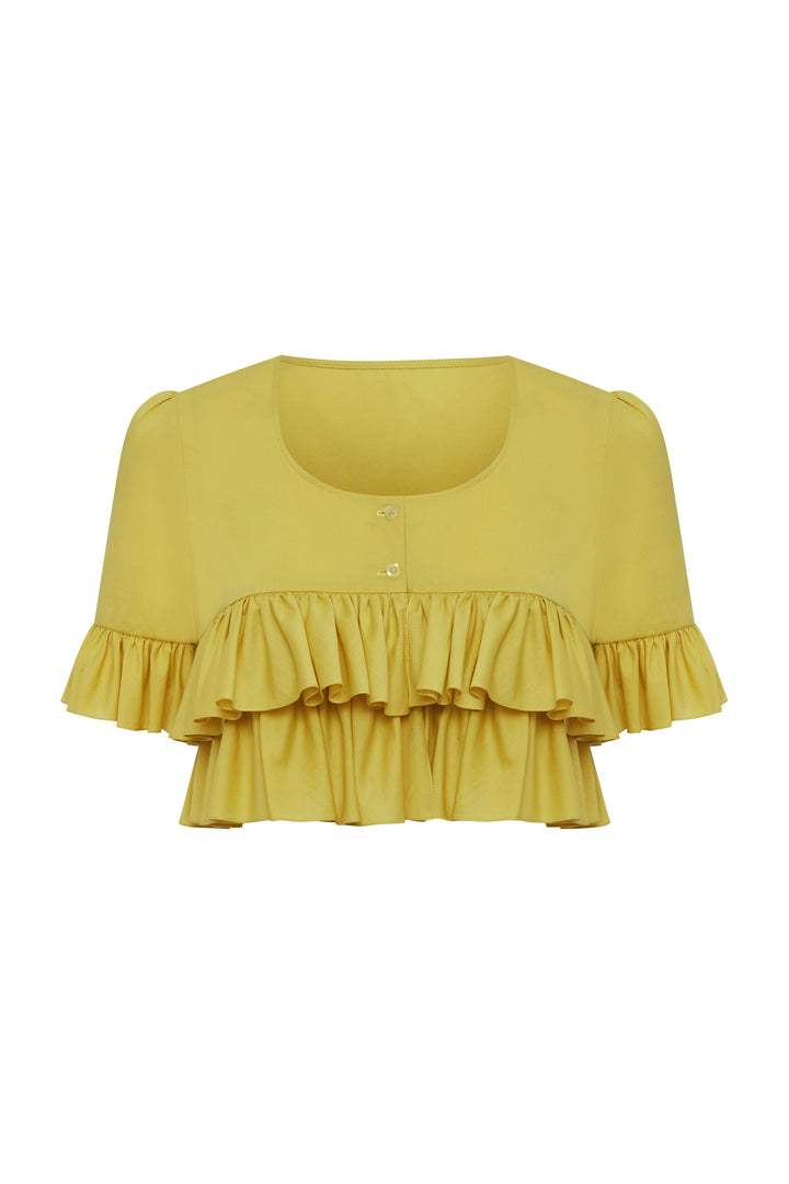 Ruffled short-sleeve crop top made of Liberty cotton