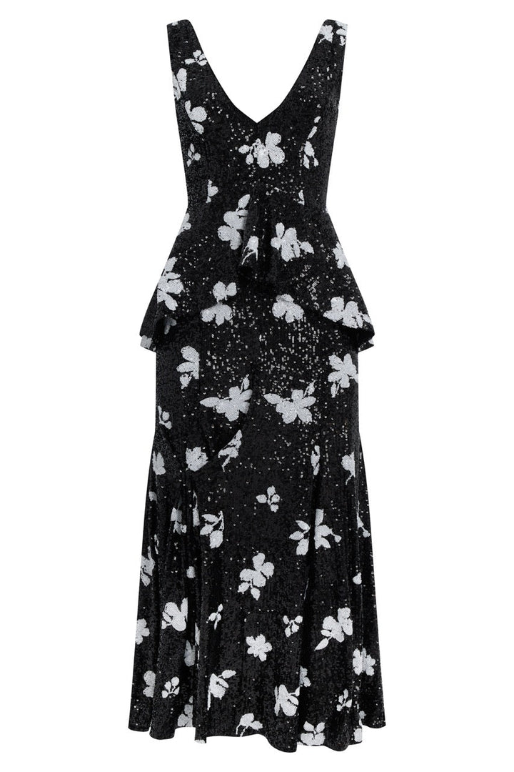 Ruffled-waist sequinned dress