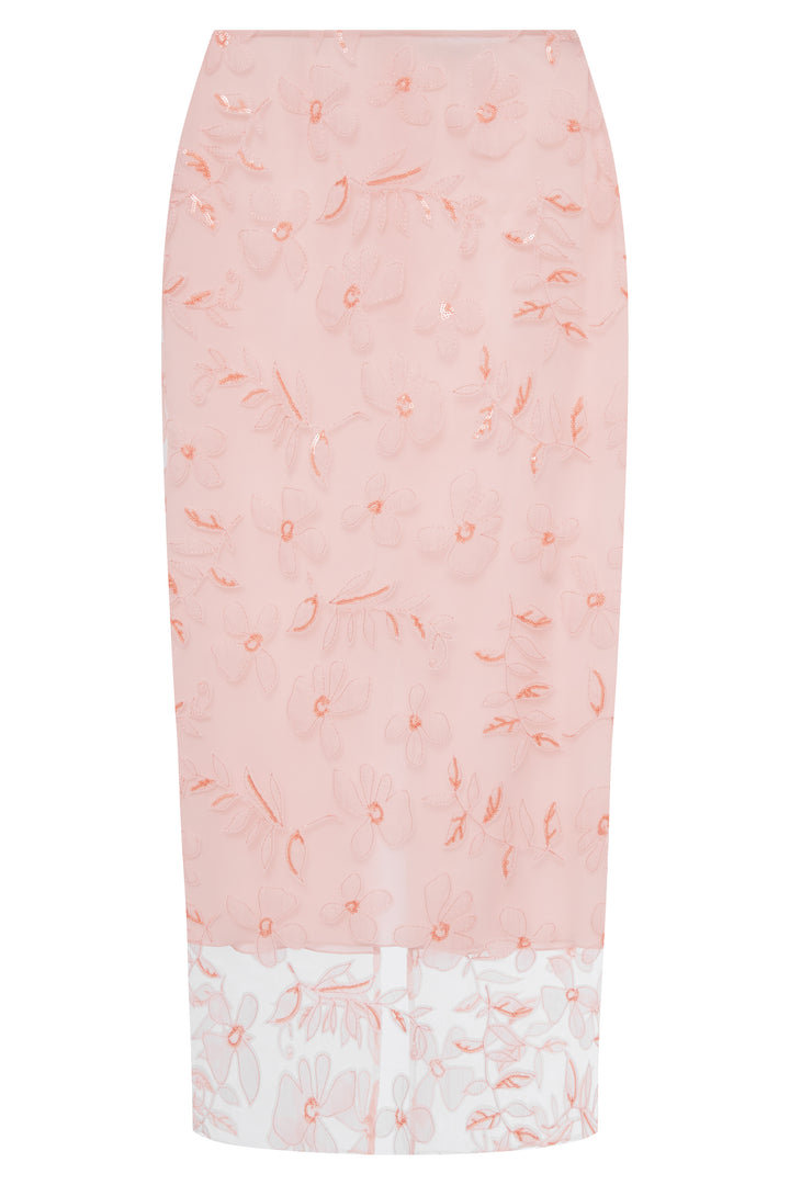 Floral appliqué midi skirt