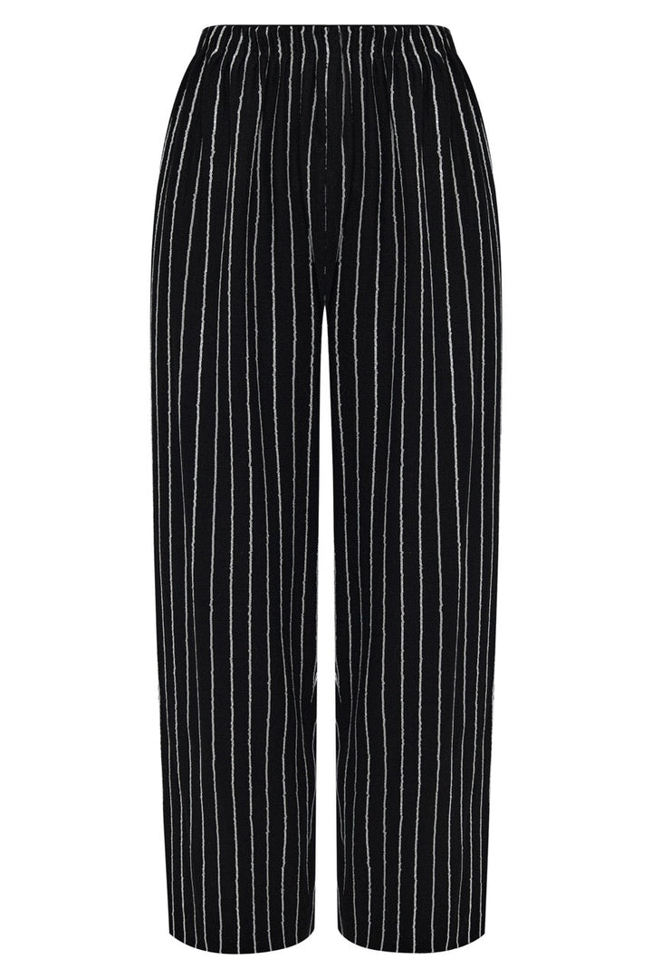 Wide-leg striped linen trousers