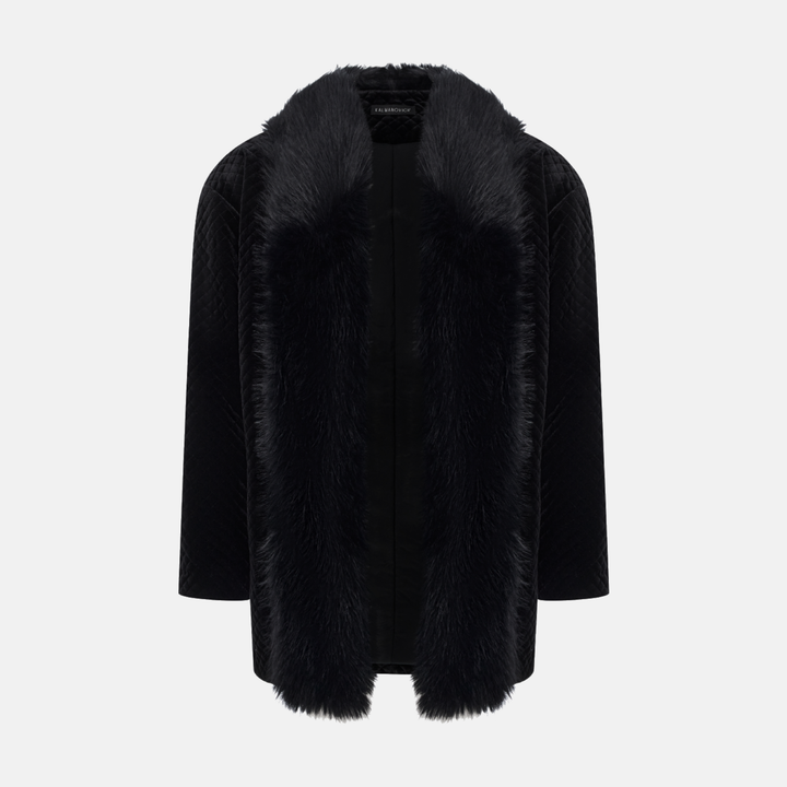 Quilted velvet jacket with faux fur