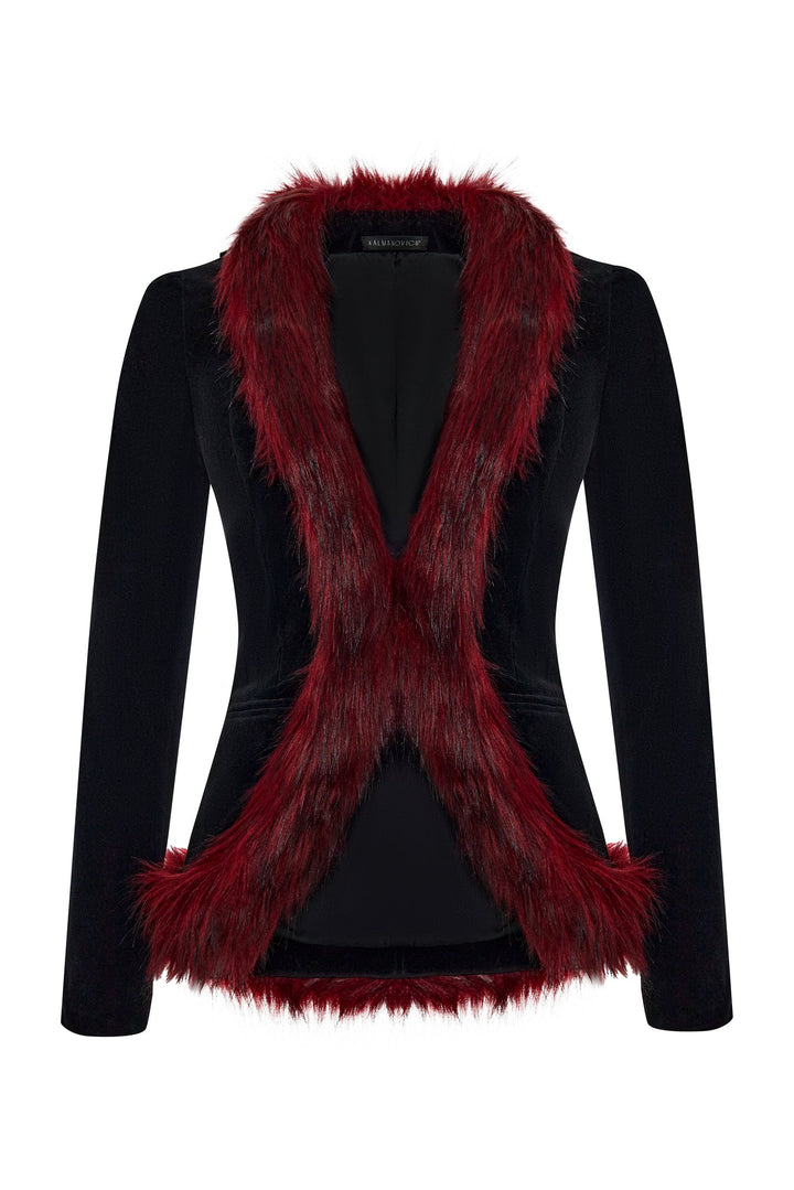 Velvet jacket with faux fur trim