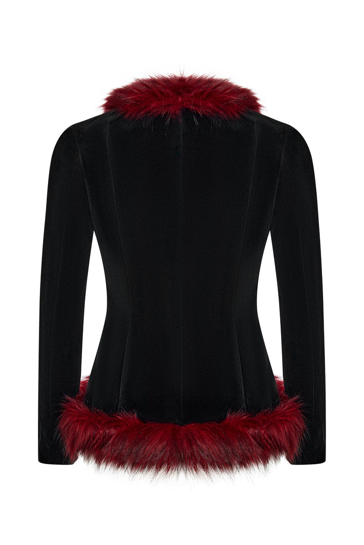 Velvet jacket with faux fur trim