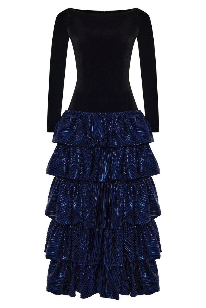 Longsleeved maxi dress with ruffled skirt