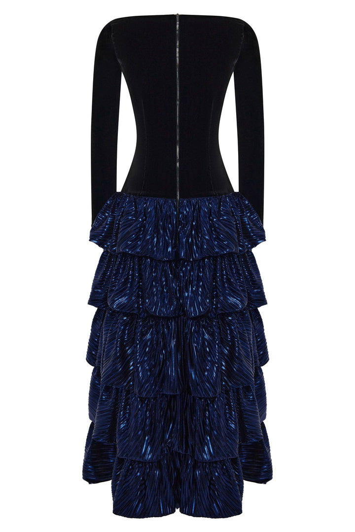 Longsleeved maxi dress with ruffled skirt