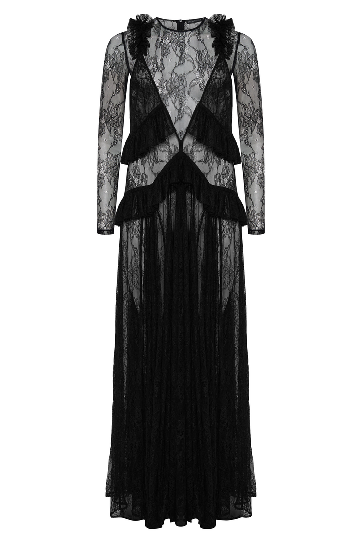 Lace maxi dress with ruffles