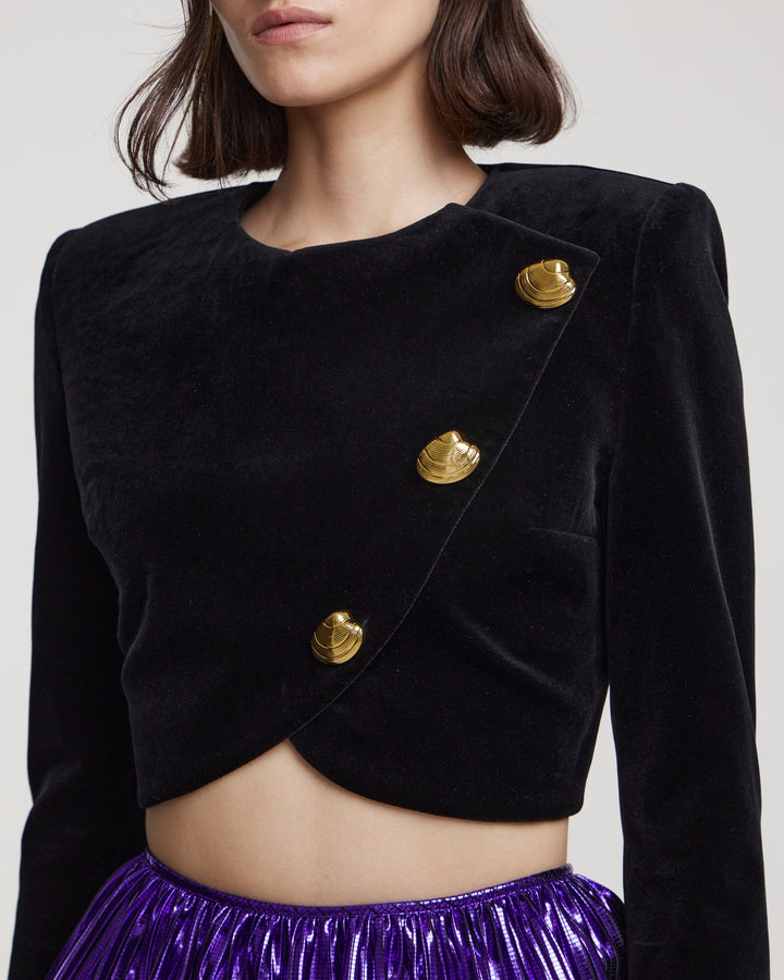 Velvet jacket with gold buttons