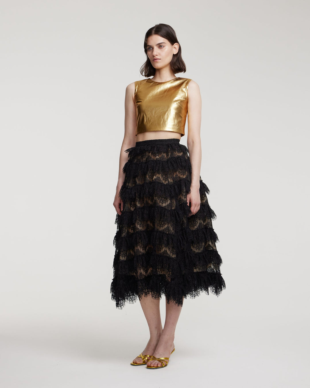 Black lace midi skirt