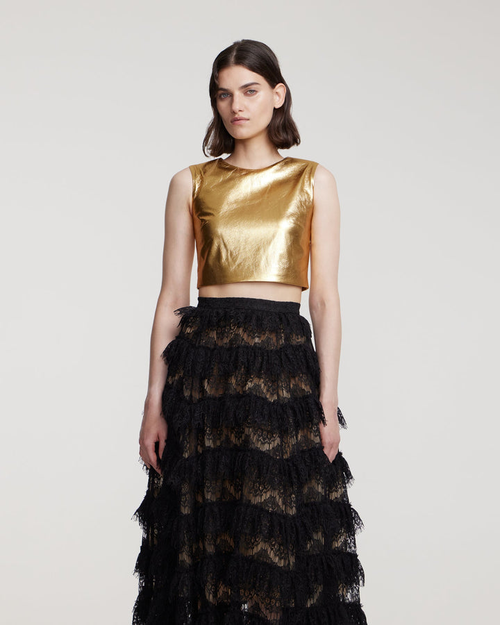Black lace midi skirt