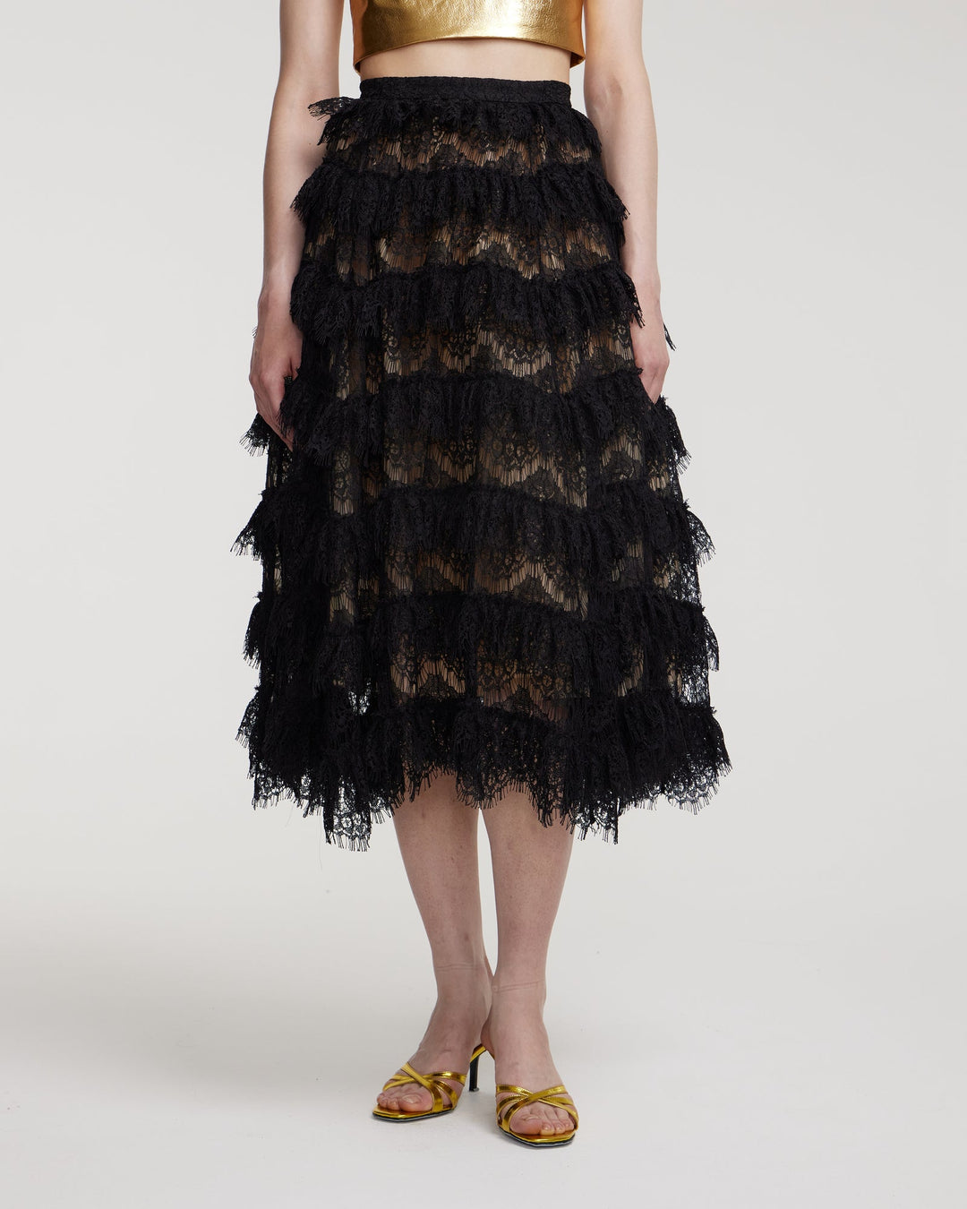 Black lace midi skirt