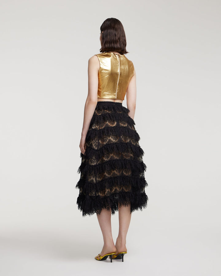 Black lace midi skirt