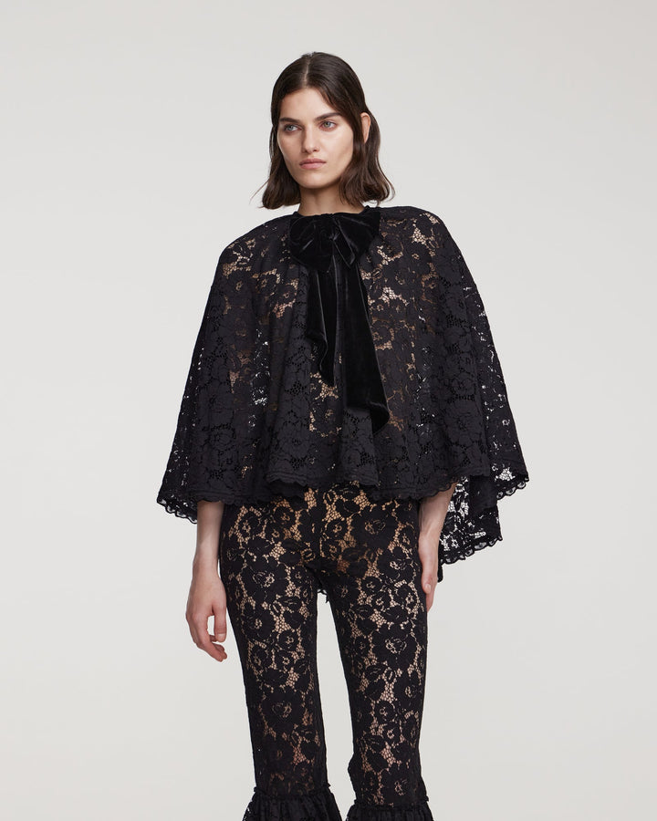 Cord lace cape with decorative bow