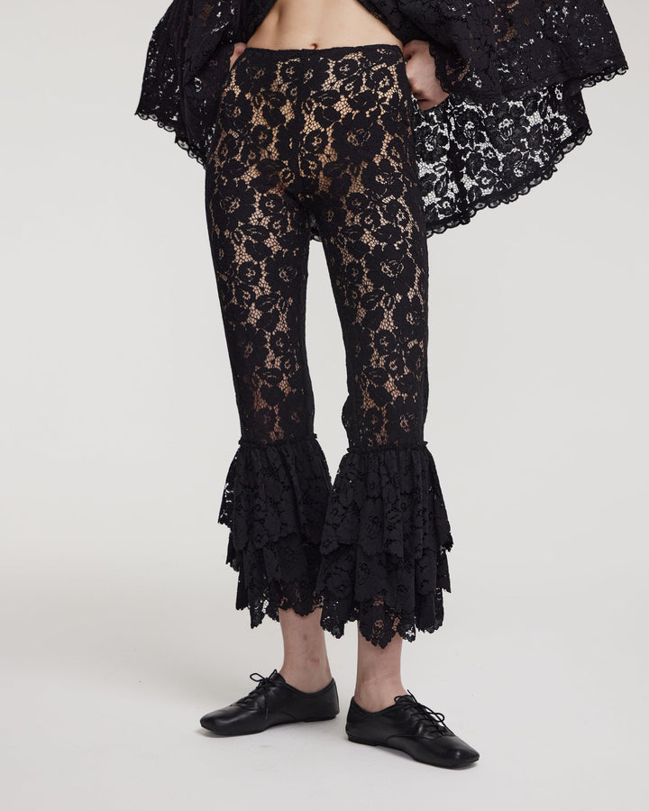 Cord lace trousers with ruffles