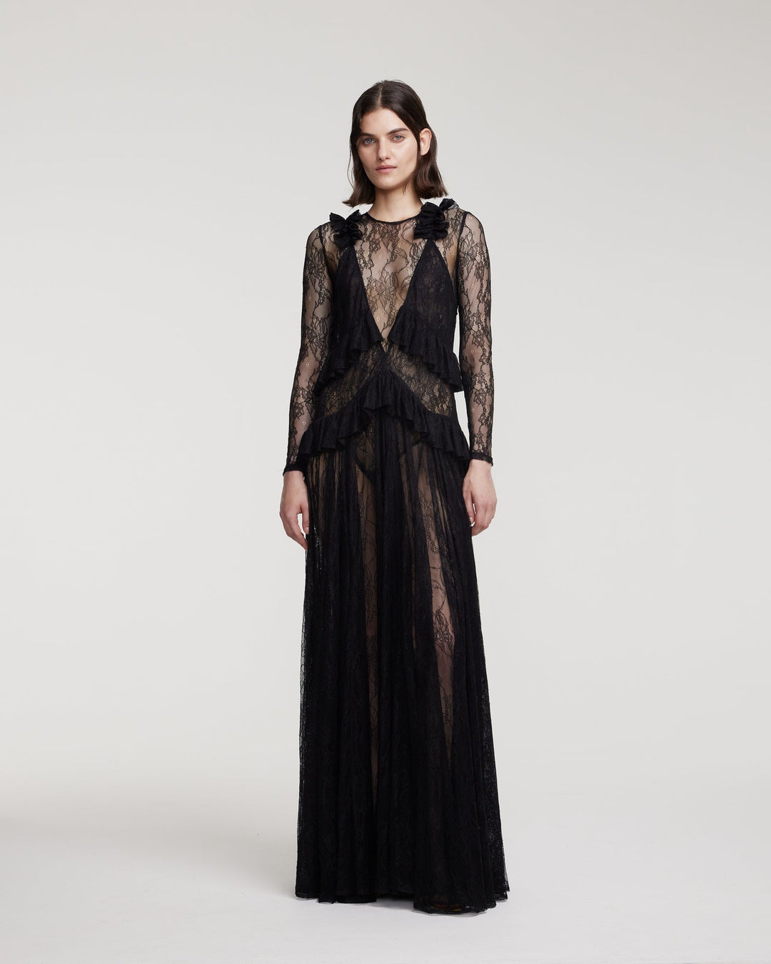 Lace maxi dress with ruffles