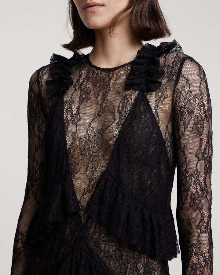Lace maxi dress with ruffles