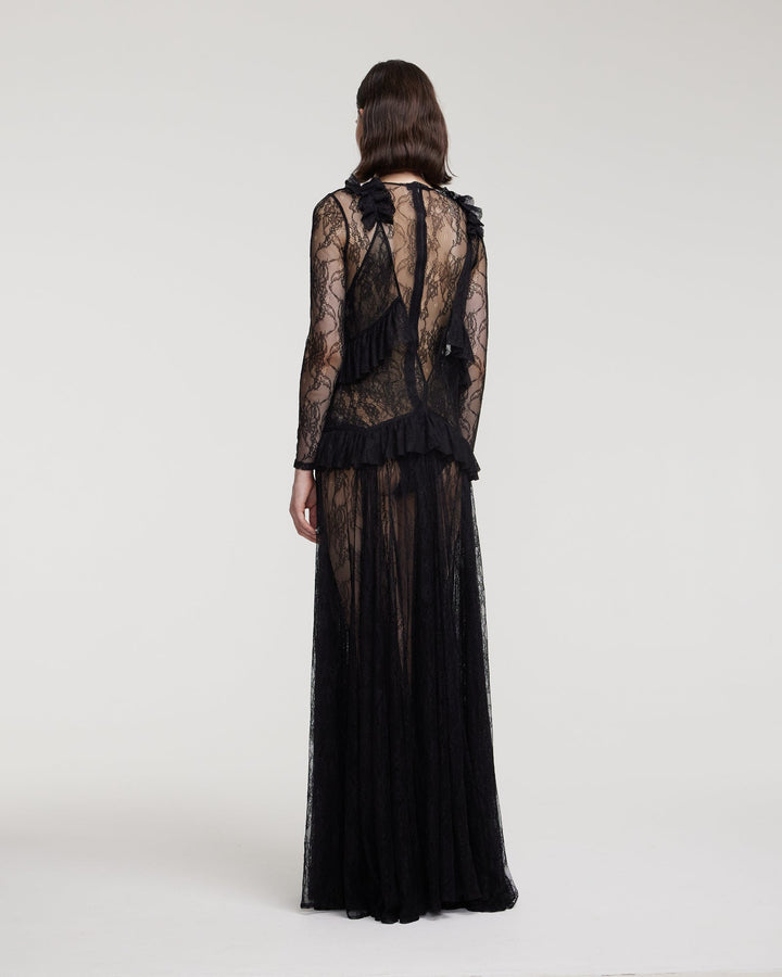 Lace maxi dress with ruffles