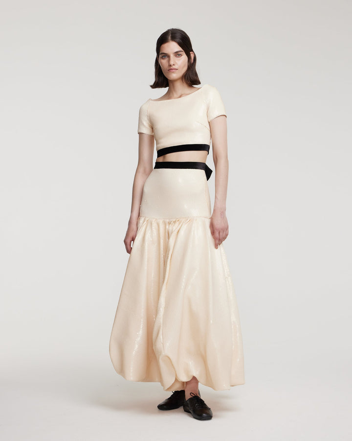 Sequin top with decorative bow