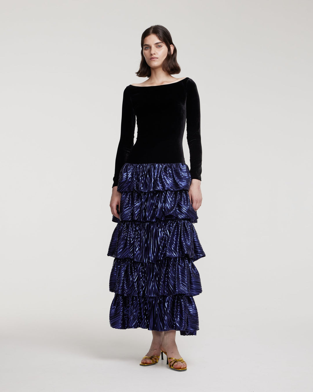 Longsleeved maxi dress with ruffled skirt