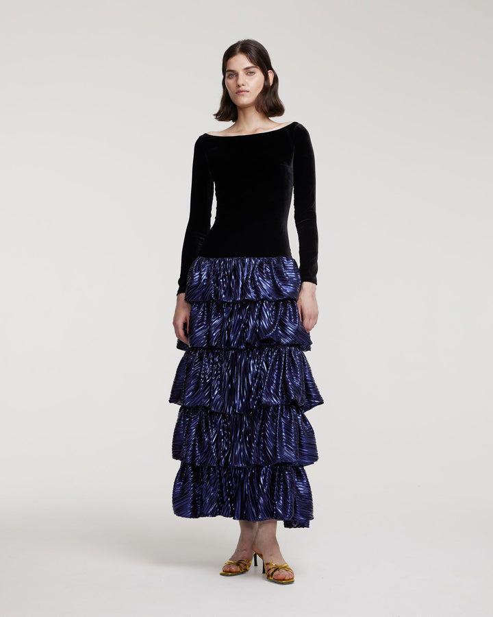 Longsleeved maxi dress with ruffled skirt