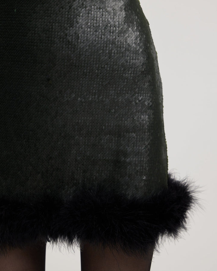 Mini dress with marabou feather trim